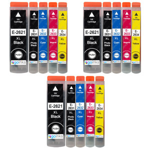3 Go Inks Set of 5 Ink Cartridges to replace Epson T2636 (26XL Series) Compatible / non-OEM for Epson Expression Premium Printers (15 Inks)