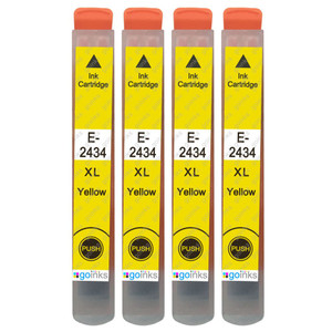 4 Go Inks Yellow Ink Cartridges to replace Epson T2434 (24XL Series) Compatible / non-OEM for Epson Expression Photo Printers