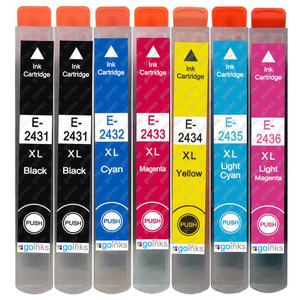 1 Go Inks Set of 6 + extra Black Ink Cartridges to replace Epson T2438+T2431 (24XL Series) Compatible / non-OEM for Epson Workforce Printers (7 Inks)