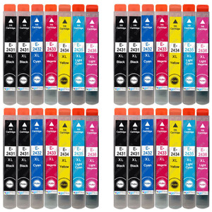 4 Go Inks Set of 6 + extra Black Ink Cartridges to replace Epson T2438+T2431 (24XL Series) Compatible / non-OEM for Epson Workforce Printers (28 Inks)