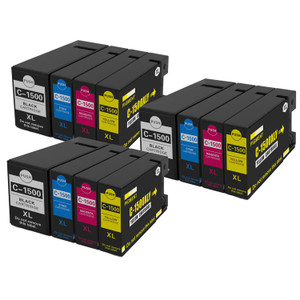 3 Go Inks Set of 4 Ink Cartridges to replace Canon PGI-1500XL Compatible / non-OEM for PIXMA Printers (12 Pack)