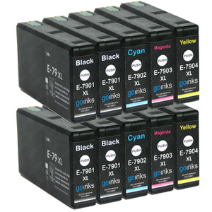 2 Go Inks Set of 4 + extra Black Ink Cartridges to replace Epson T7906+7901 (79XL Series) Compatible / non-OEM for Epson WorkForce Pro Printers (10 Inks)