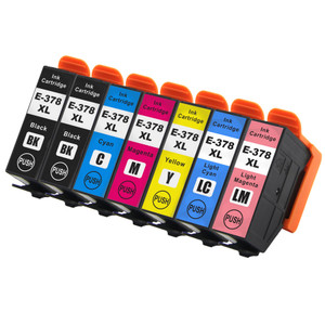 1 Go Inks Set of 6 + extra Black Ink Cartridges to replace Epson 378XL+378XLBk (Bk/C/M/Y/LC/LM) Compatible / non-OEM for Epson Expression Photo Printers (7 Inks)