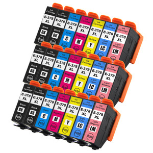 3 Go Inks Set of 6 + extra Black Ink Cartridges to replace Epson 378XL+378XLBk (Bk/C/M/Y/LC/LM) Compatible / non-OEM for Epson Expression Photo Printers (21 Inks)