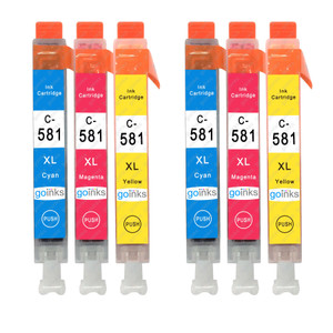2 Go Inks C/M/Y Set of 3 Ink Cartridges to replace Canon CLI-581 Compatible / non-OEM for PIXMA Printers (6 Pack)