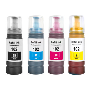 1 Go Inks Set of 4 Ink Bottles 70ml to replace Epson 102 Compatible/non-OEM  for EcoTank Printers