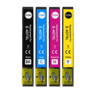1 Go Inks Set of 4 Ink Cartridges to replace Epson 407XL Compatible/non-OEM for Epson WorkForce Printers (4 Inks)