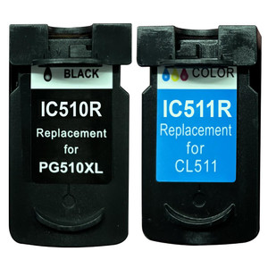 Set of 2 Remanufactured PG-510 & CL-511 Ink Cartridges replacements for Canon Printers - Black & Tri-Colour