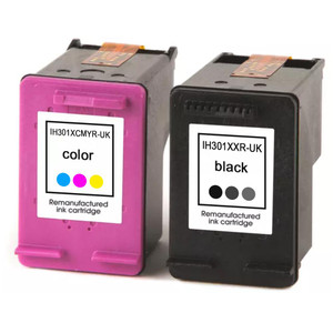 Set of 2 Remanufactured 301XL Ink Cartridges replacements for HP Printers - Black & Tri-Colour - Replace CH564EE & CH563EE