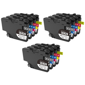 3 Go Inks Set of 4 Cartridges to replace Brother LC424 Compatible / non-OEM for Brother DCP & MFC Printers (12 Inks)