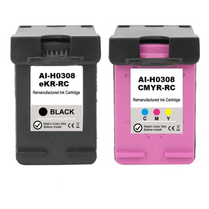 Set of 2 Remanufactured 308 Ink Cartridges replacements for HP Printers - Black & Tri-Colour - Replace 7FP21UE & 7FP20UE