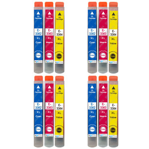 4 Go Inks Set of 3 Ink Cartridges to replace Epson T3357 (33XL Series) C/M/Y Compatible / non-OEM for Epson Expression Home Printers (12 Inks)