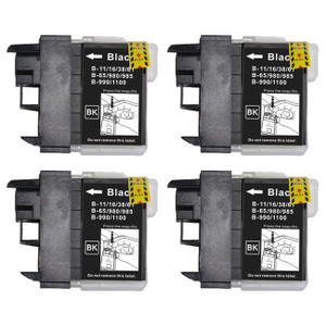 4 Go Inks Black Ink Cartridges to replace Brother LC980Bk & LC1100Bk Compatible / non-OEM for Brother DCP & MFC Printers