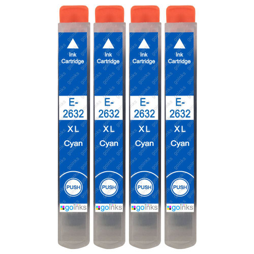 4 Go Inks Cyan Ink Cartridges to replace Epson T2632 (26XL Series) Compatible / non-OEM for Epson Expression Premium Printers