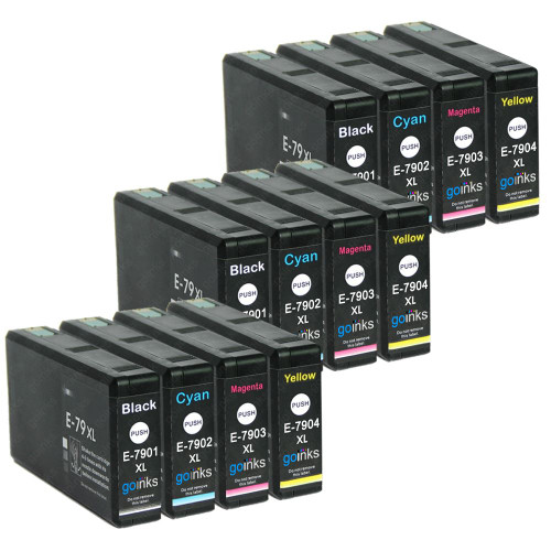 3 Go Inks Set of 4 Ink Cartridges to replace Epson T7906 (79XL Series) Compatible / non-OEM for Epson WorkForce Pro Printers (12 Inks)