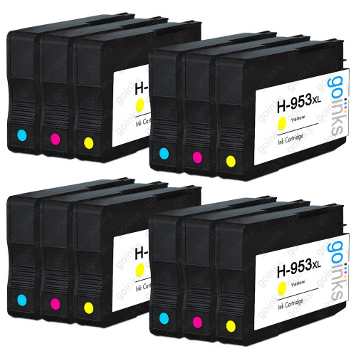 4 Go Inks Compatible C/M/Y Sets to replace HP 953 Colour Printer Ink Cartridges (12 Inks) - Cyan, Magenta, Yellow Compatible / non-OEM for HP Photosmart Printers