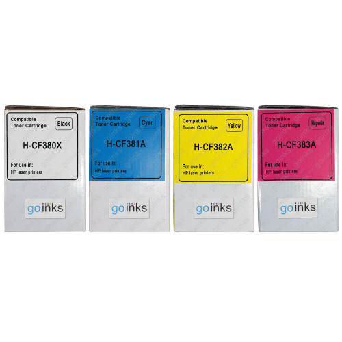 1 Go Inks Set of 4 Laser Toner Cartridges to replace HP CF380A / CF381A / CF382A / CF383 Compatible / non-OEM for HP Colour & Pro Laserjet Printers