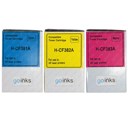 1 Go Inks Set of 3 C/M/Y Laser Toner Cartridges to replace HP CF381A / CF382A / CF383A  Compatible / non-OEM for HP Colour & Pro Laserjet Printers