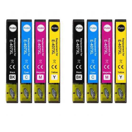 2 Go Inks Set of 4 Ink Cartridges to replace Epson 407XL Compatible/non-OEM for Epson WorkForce Printers (8 Inks)