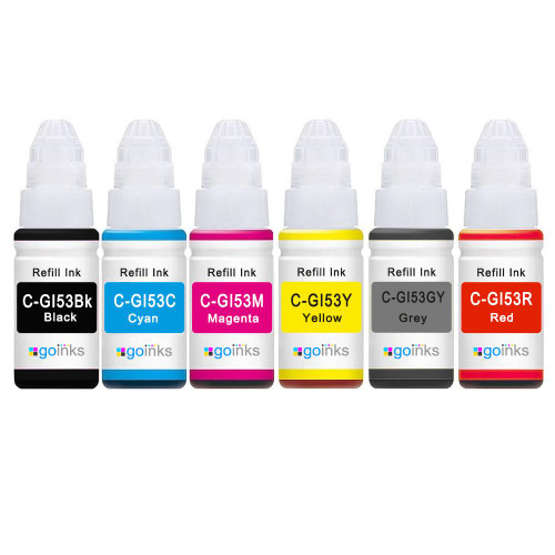 1 Go Inks Set of 6 Ink Bottles (70ml) to replace Canon GI-53 Compatible/non-OEM for Pixma G Series Printers