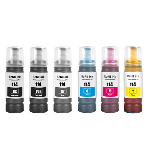 1 Go Inks Set of 6 Ink Bottles 70ml to replace Epson 114 Compatible/non-OEM  for EcoTank Printers
