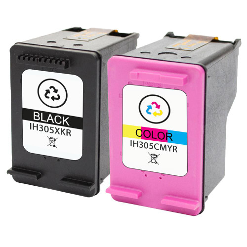 Set of 2 Remanufactured 305XL Ink Cartridges replacements for HP Printers - Black & Tri-Colour - Replace 3YM62AE & 3YM63AE