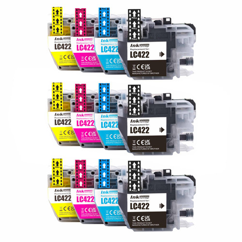 3 Go Inks Set of 4 Cartridges to replace Brother LC422 Compatible / non-OEM for Brother DCP & MFC Printers (12 Inks)