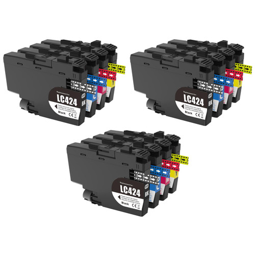 3 Go Inks Set of 4 Cartridges to replace Brother LC424 Compatible / non-OEM for Brother DCP & MFC Printers (12 Inks)