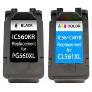 Set of 2 Remanufactured PG-560XL & CL-561XL Ink Cartridges replacements for Canon Printers - Black & Tri-Colour