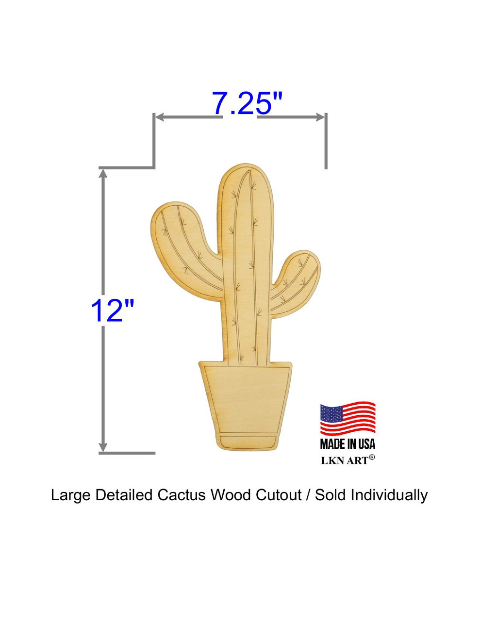 Unfinished Wooden Cactus Cutout, 12 inch, Pack of 1 Wooden Shapes for Crafts and Summer Decor and Crafting, by Woodpeckers, Size: 19