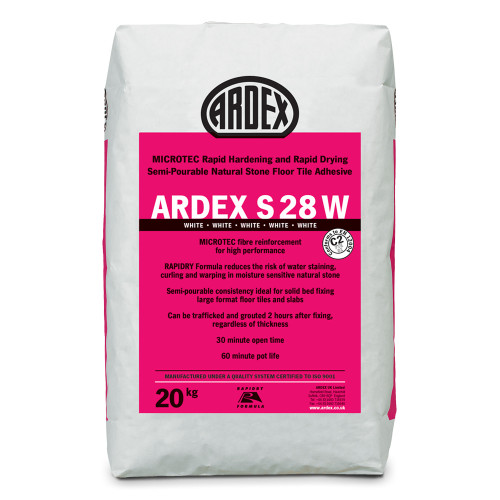 ARDEX S 28 W MICROTEC® Flexible Rapid Set Semi-Pourable Floor Tile & Stone Adhesive White 20kg