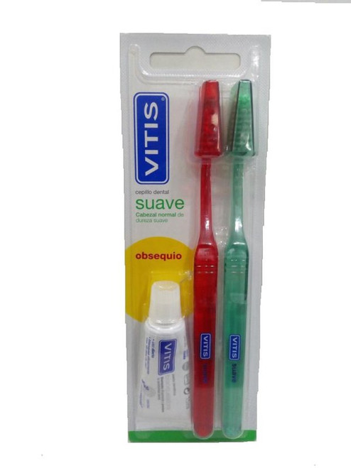 Vitis duplo cepillo dental adulto suave + regalo pasta blanqueadora 15 mL