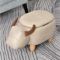 838-004CW Cow - Footstool Ottoman - Ivory - PU Leather