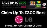 Up To £300 Cash-Back On Selected LG Tv's 2022