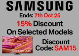 Samsung 15% Off Selected Models - October 25