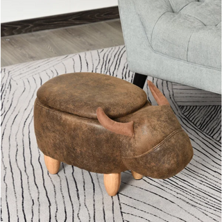 838-004BN Cow - Footstool Ottoman - Brown - PU Leather 838-004BN Cow - Footstool Ottoman - Brown - PU Leather