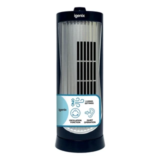DF0020 Mini Tower Fan, Oscillating - 12 Inch - Black