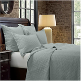 LINEN & COTTON DIAMOND QUILT 3 PC SET- SEAGLASS