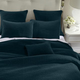 STONE WASHED COTTON VELVET QUILTED 3 PC SET-DEEP BLUE
