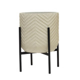 METAL PLANTER & STAND W/ CHEVRON PATTERN-MATTE WHITE 22"H
