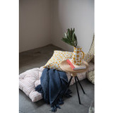 WOVEN COTTON THROW W/ STRIPES & FRINGE-BLUE & WHITE