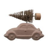 FLOCKED VINTAGE CAR W/ BOTTLE BRUSH TREE