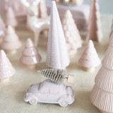 FLOCKED VINTAGE CAR W/ BOTTLE BRUSH TREE