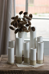White Ceramic Cylinder Bud Vase - Medium