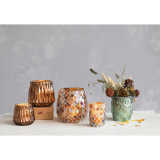  Embossed Glass Votive Holder, Copper Color 4-1/2" Round x 4"H