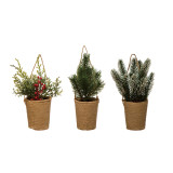 8-1/2"H - 9"H Faux Greenery in Paper Pot, 3 Styles