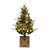 Pre-Lit Fir Tree in Faux Wood Crate