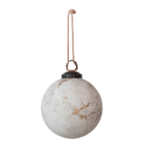 4" Round Glass Ball Ornament, Distressed Powder Finish, Matte White