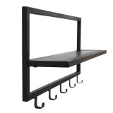 Metal & Mango Wood Wall Shelf w/5 Hooks