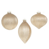 Champagne Glitter Ribbed Ornament 4" - 3 Styles